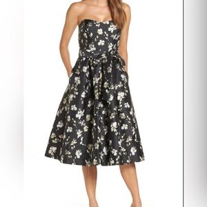 1901 Strapless Floral Formal Midi Dress